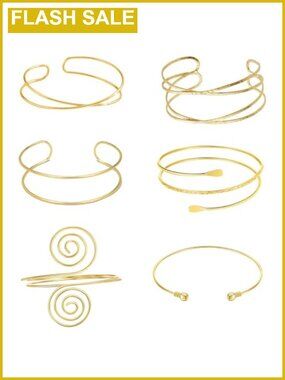 6 PCS Gold Upper Arm Cuff Bracelets for Women - Adjustable Boho Arm Band Set